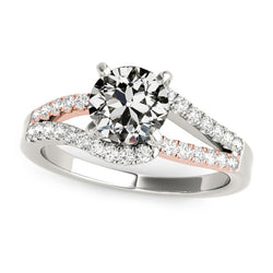 Two Tone Round Old Cut Natural Earth Mined Diamond Ring Split Shank 3.75 Carats