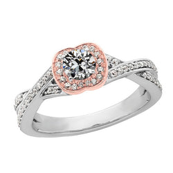 Genuine   Two Tone Round Old Mine Cut Diamond Ring Crossover Style 3.50 Carats