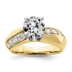 Real  Two Tone Round Old Mine Cut Diamond Ring Prong Set 4 Carats Gold
