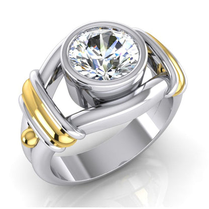 Two Tone Diamond Solitaire Mens Ring Bezel Set 2 Carats