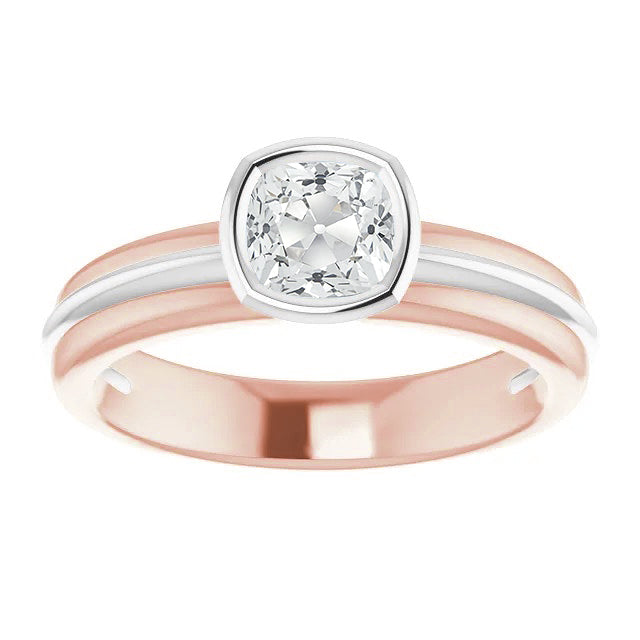 Two Tone Solitaire Ring Cushion Old Cut