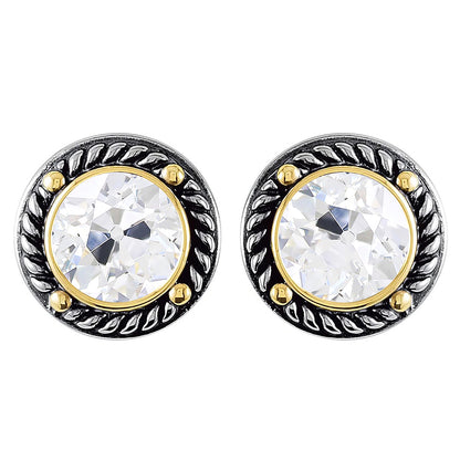 Two Tone Stud Earrings 5 Ct Old Miner Diamond Gold 14K