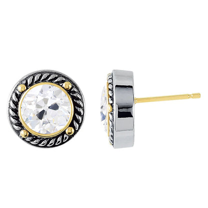 Two Tone Stud Earrings 5 Ct Old Miner Diamond Gold 14K
