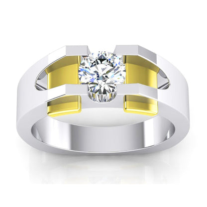 Two Tone Men's Solitaire Diamond Ring 1 Carat