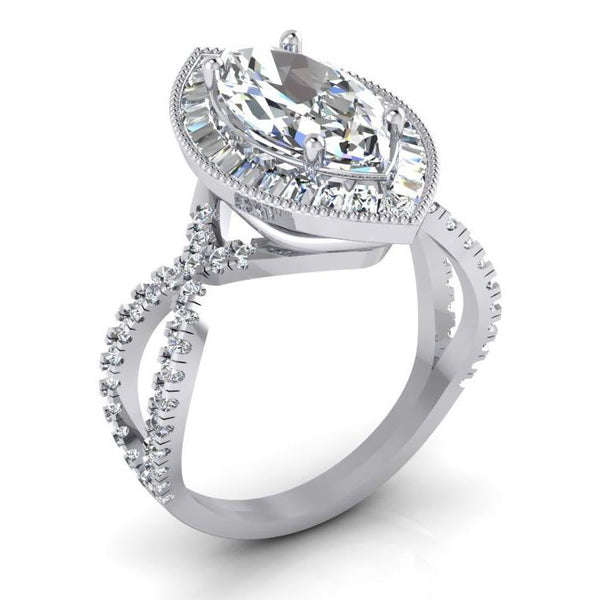 Fancy Lady’s Sparkling Vintage Style White Gold Engagement Anniversary  Ring