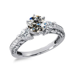 Vintage Style 3 Stone Old Mine Cut Genuine Natural Earth Mined Diamond Ring 1.75 Carats