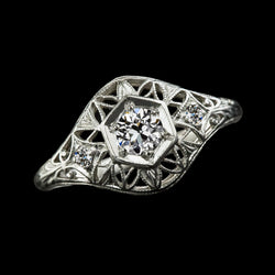 Vintage Style 3 Stone Ring Old Cut Round Diamond 1.50 Carats Milgrain