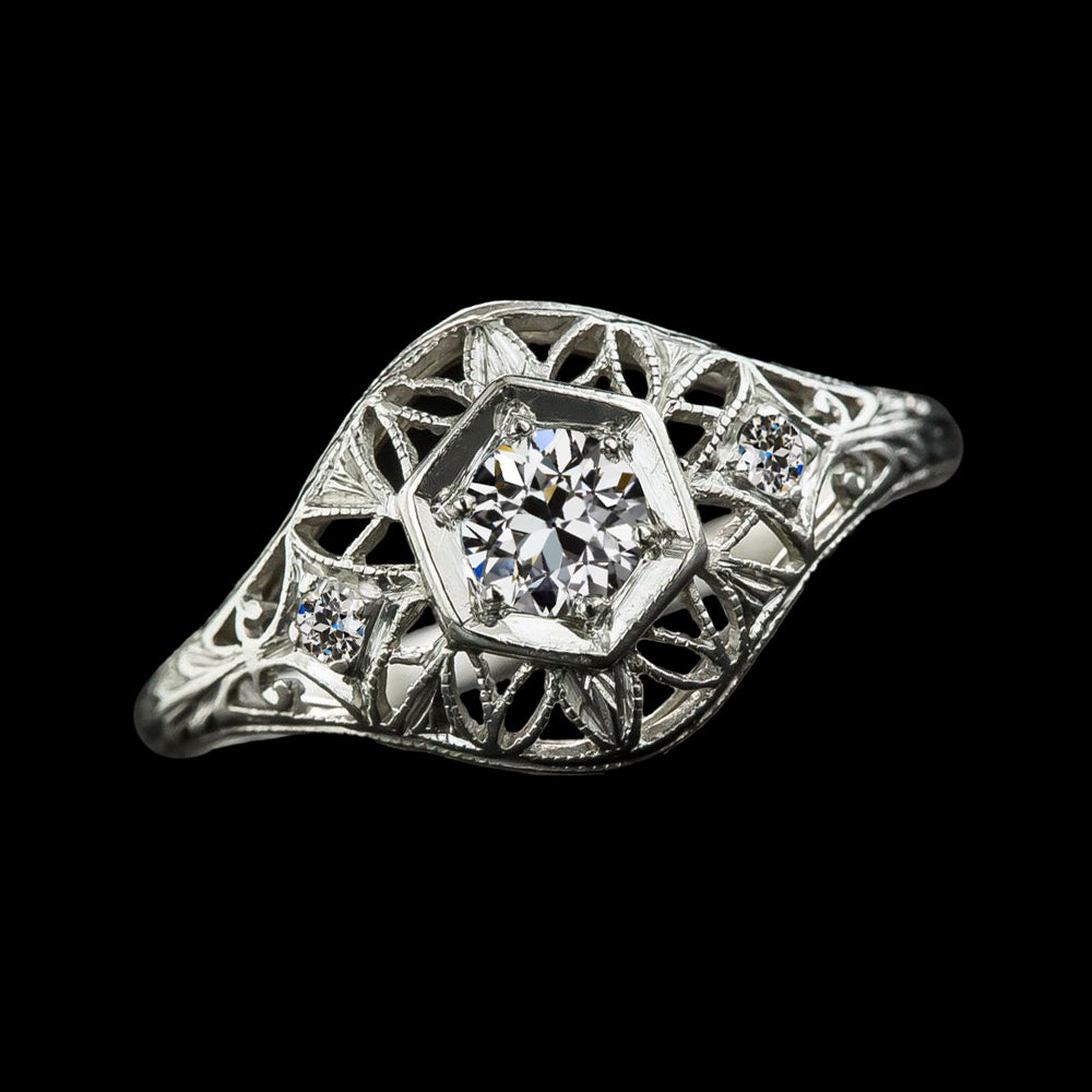 Vintage Style 3 Stone Ring Old Miner Round Diamond
