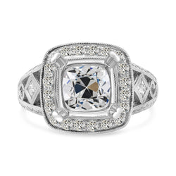 Vintage Style Natural Earth Mined Diamond Cushion Old Cut Halo Ring Bezel Set 5.50 Carats