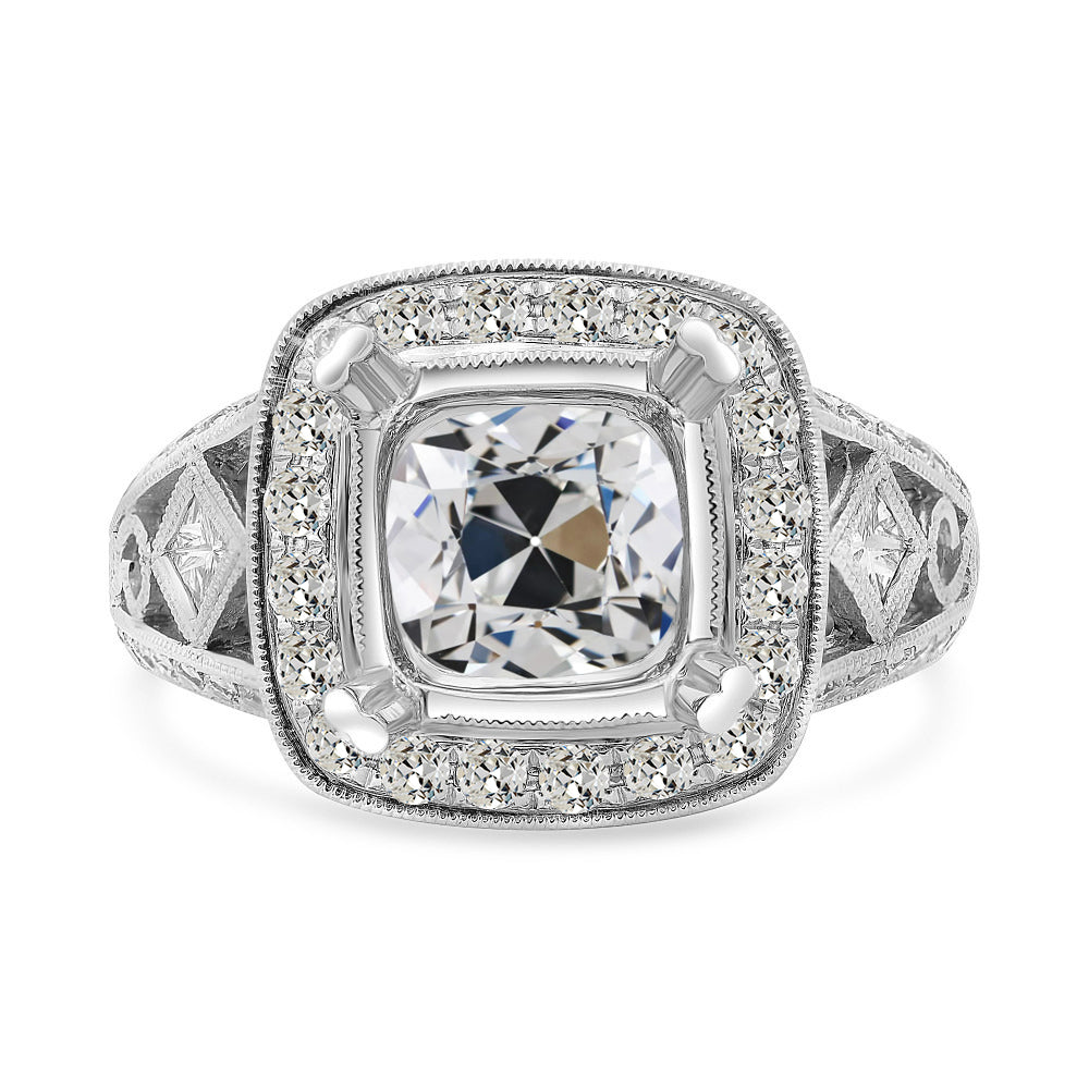 Vintage Style Diamond Old Miner Cut Halo Ring Bezel Set