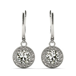 Vintage Style Diamond Earrings 2 Carats Dangle Round Old Miner