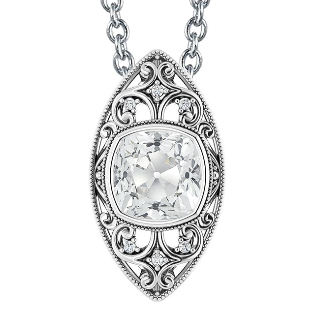 Vintage Style Diamond Pendant Bezel Set Cushion Old Miner Cut