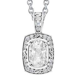 Vintage Style Real Natural Earth Mined Diamond Pendant Slide Oval Old Miner 5 Carats Filigree
