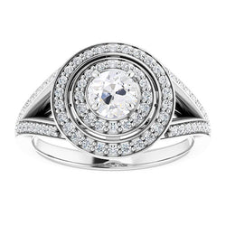Vintage Style Double Halo Round Old Cut Diamond Ring 6 Carats