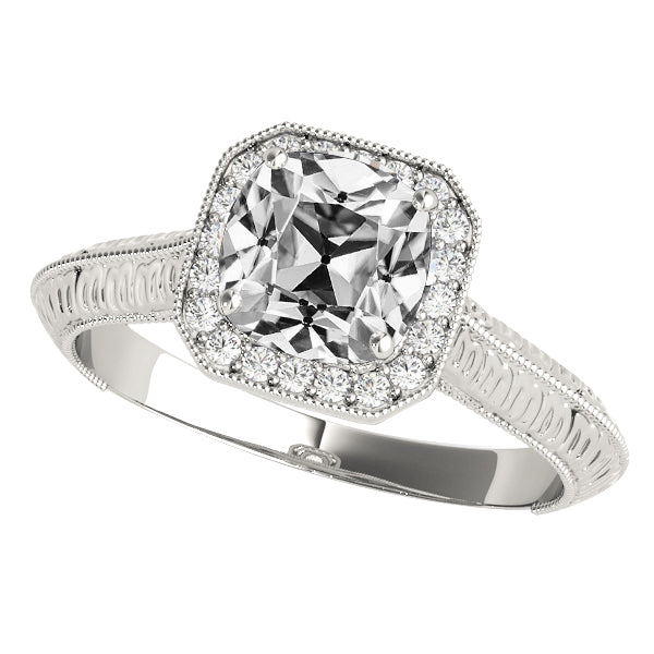 Vintage Style Halo Cushion Diamond Ring