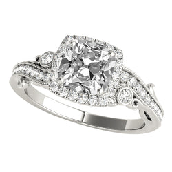 Vintage Style Halo Cushion Old Miner Natural Earth Mined Diamond Ring 7.75 Carats Milgrain