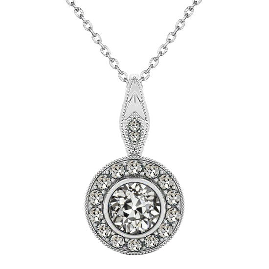 Vintage Style Halo Pendant 2 Ct Round Old Miner Diamond 