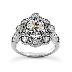 Vintage Style Halo Ring Old Mine Cut Natural Earth Mined Diamond Flower Style 4.25 Carats