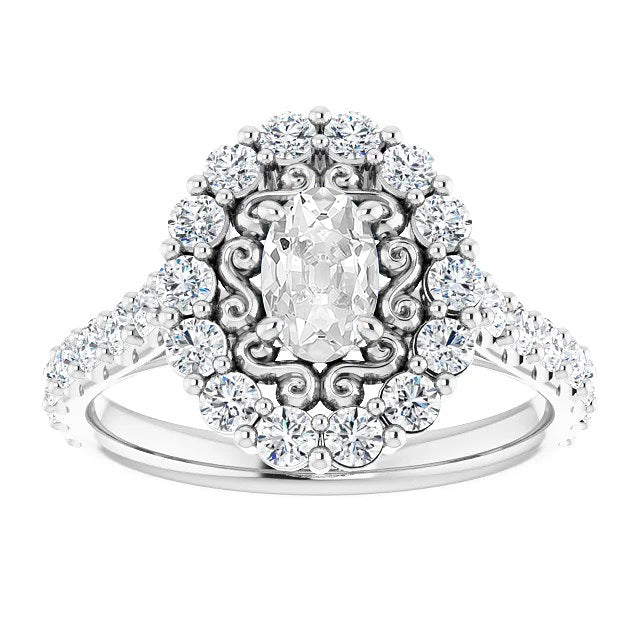 Halo Ring Oval Old Miner Diamond Prong Set