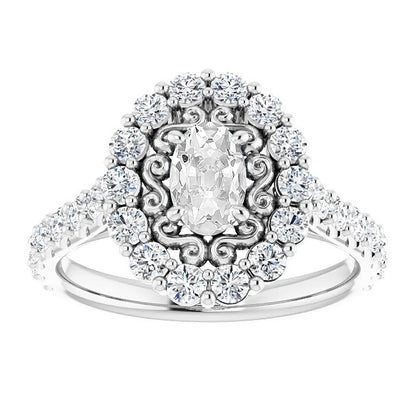 Halo Ring Oval Old Miner Diamond Prong Set