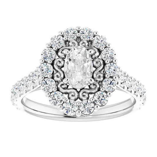 Halo Ring Oval Old Miner Diamond Prong Set