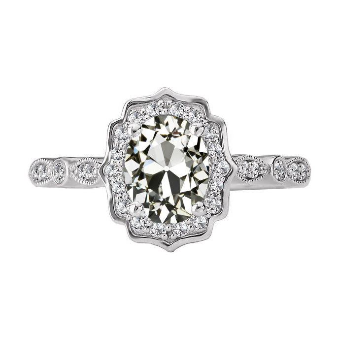 Vintage Style Halo Ring Old Miner Cut Diamond