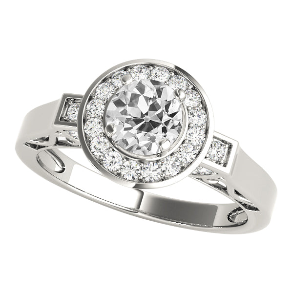 Halo Round Old Miner Diamond Ring Gold