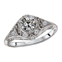 Vintage Style Old European Mined Diamond Ring 3 Carats White Gold 14K