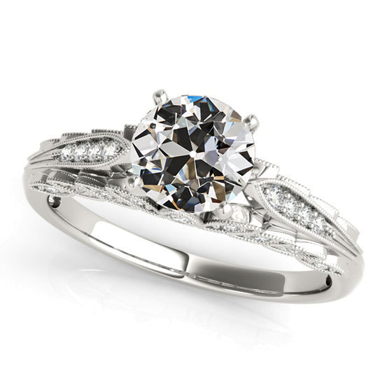 Woman's Anniversary Vintage Style Old Miner Cut Diamond Ring Gold