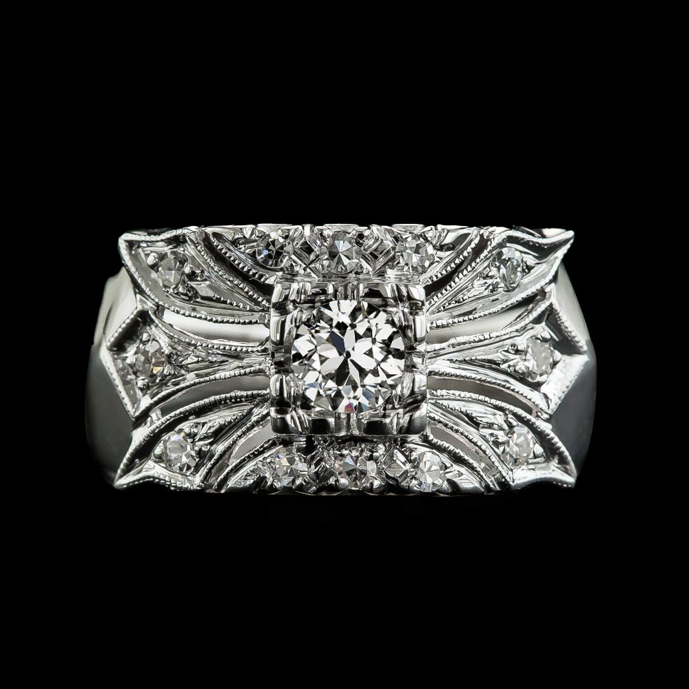 Vintage Style Old Miner Diamond Ladies Ring Gold