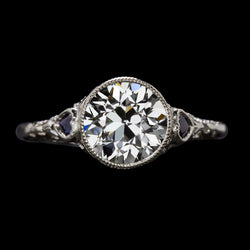 Genuine Vintage Style Old Miner Natural Earth Mined Diamond & Heart Sapphires Ring 3.50 Carats
