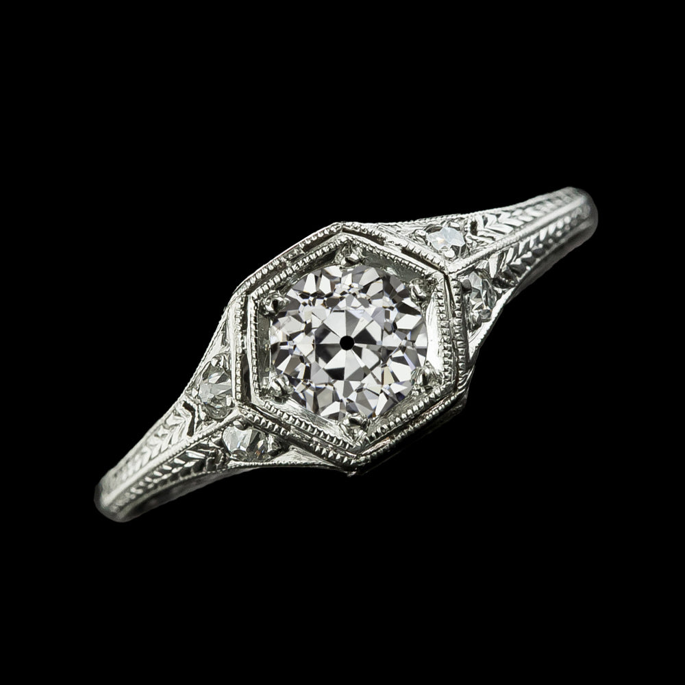 Vintage Style White Old Miner Round Diamond Ring Ladies Jewelry
