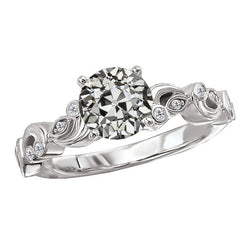 Genuine   Vintage Style Round Old Miner Diamond Ring 3 Carats 14K White Gold