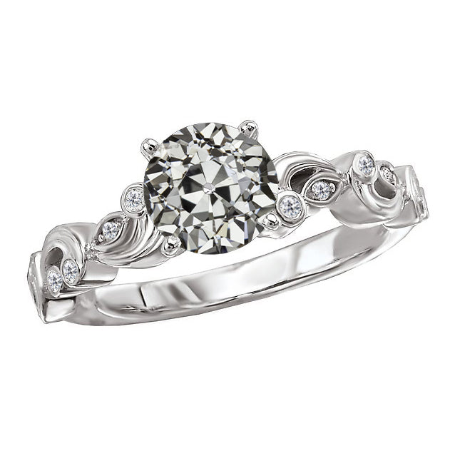 Vintage Style Old Miner Diamond Ring White Gold