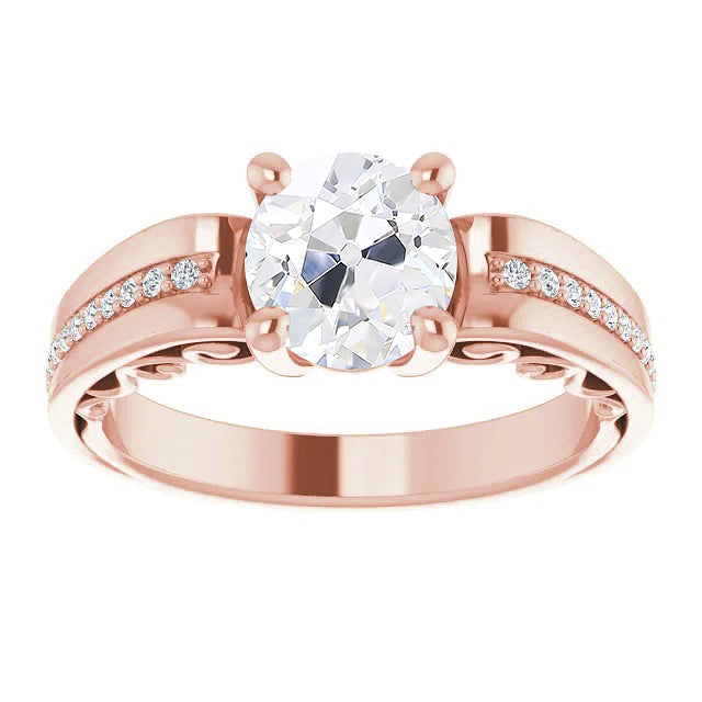Rose Gold  Brilliant Sparkling Solitaire Ring with Accents White Gold Diamond 