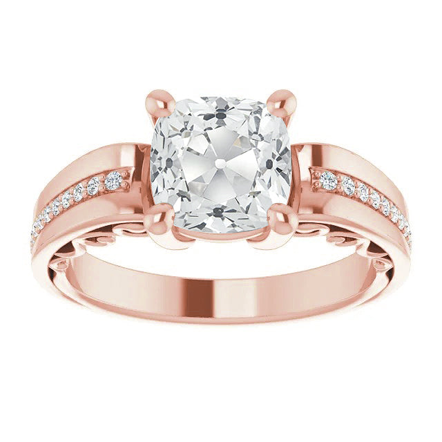 Rose Gold  Brilliant Sparkling Solitaire Ring with Accents White Gold Diamond 