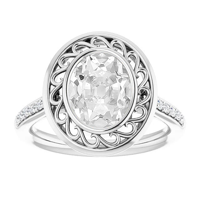 Vintage Style Halo Oval Old Cut Big Lab Grown Diamond Ring 11 Carats Bezel Set