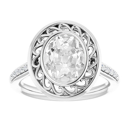 Vintage Style Halo Oval Old Cut Big Lab Grown Diamond Ring 11 Carats Bezel Set