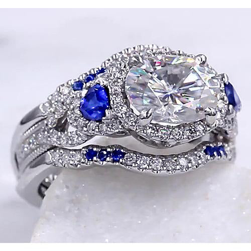 Wedding Band Set Diamond Blue Sapphire new Women Jewelry