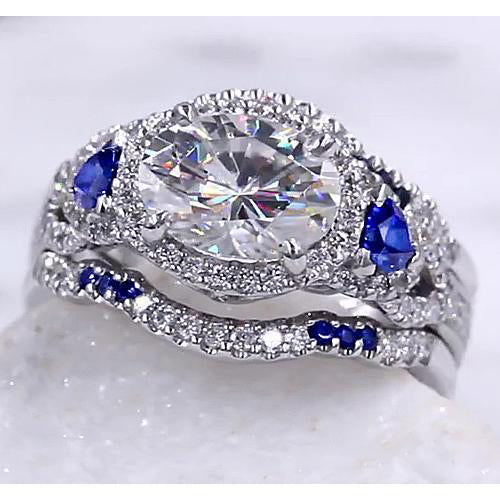 Best Sparkling Wedding Band Set Diamond Blue Sapphire   Women Jewelry  