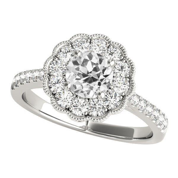 Wedding Halo Ring Round Old Miner Diamond
