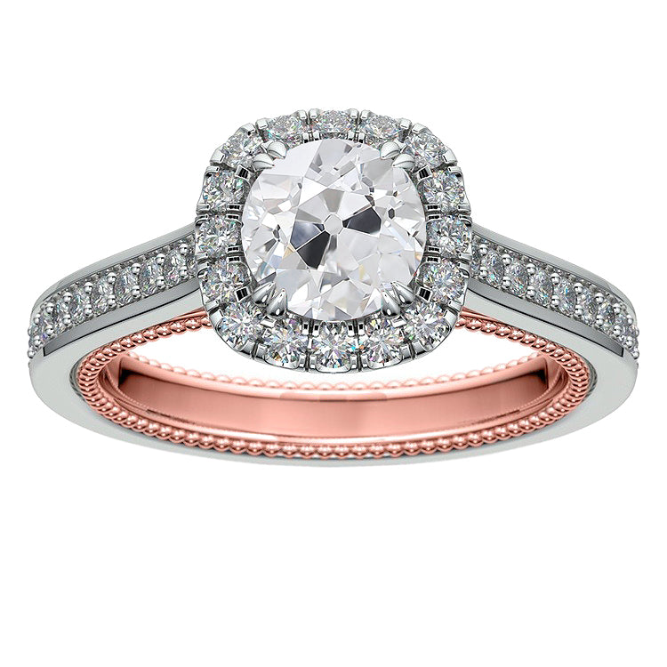 Wedding Halo Ring Round Old Miner Diamonds