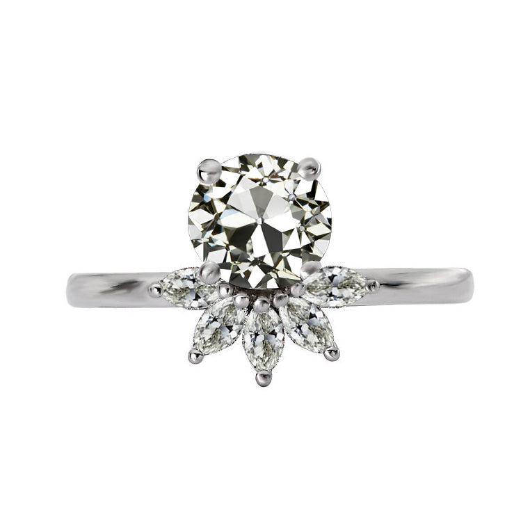  Unique Lady’s Style White Sparkling Engagement White gold    Wedding Ring Marquise & Round Old Cut Diamond
