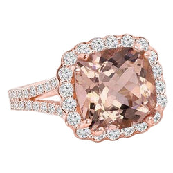 Wedding Ring Morganite And Diamonds 15.75 Ct 14K Rose Gold