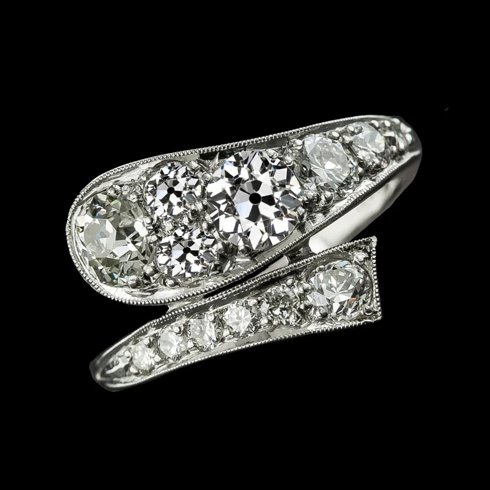 Wedding Ring Old Cut Round Diamond Twisted Shank 3.50 Carats
