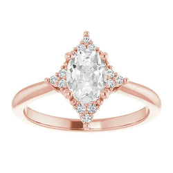 Genuine   Wedding Ring Oval Old Mine Cut Diamond 14K Rose Gold 4 Carats