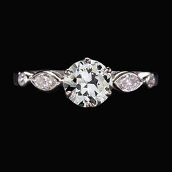 Real  Wedding Ring Pear & Round Old Mine Cut Diamond 6 Prong Set 3 Carats