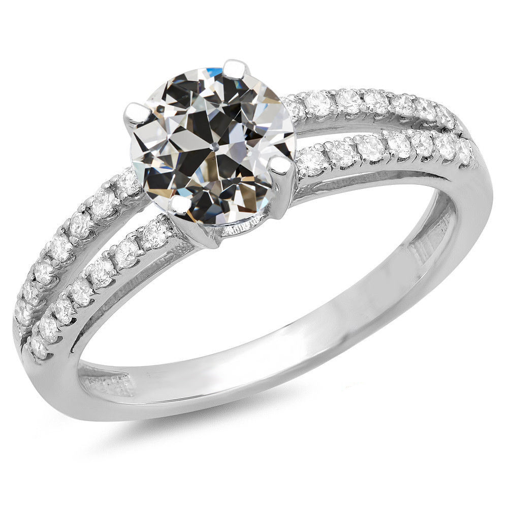  Unique Style White Sparkling Engagement White gold    Wedding Ring Old Miner Cut Diamond Prong Set