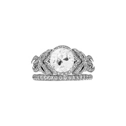 Wedding Ring Set Old Cut Round Diamond Ribbon Style 3.25 Carats