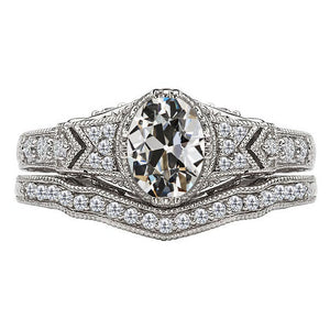 Wedding Ring Set Old Miner Cut Diamond